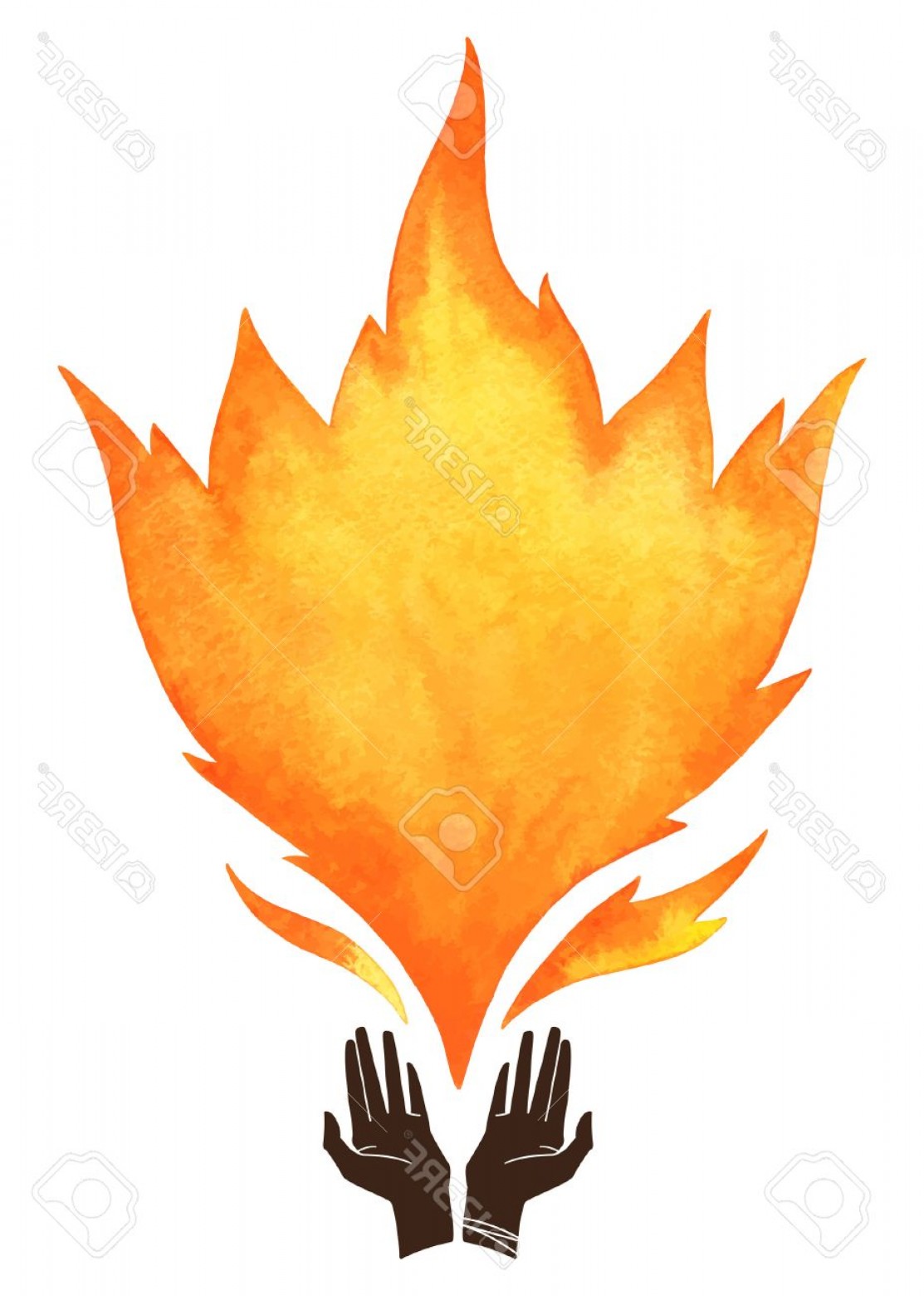 1113x1560 Photostock Vector Watercolor Vector Fire With Cupped Hands