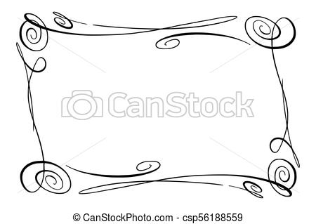 450x319 Flourish Vector Frame. Rectangle With Squiggles, Twirls And