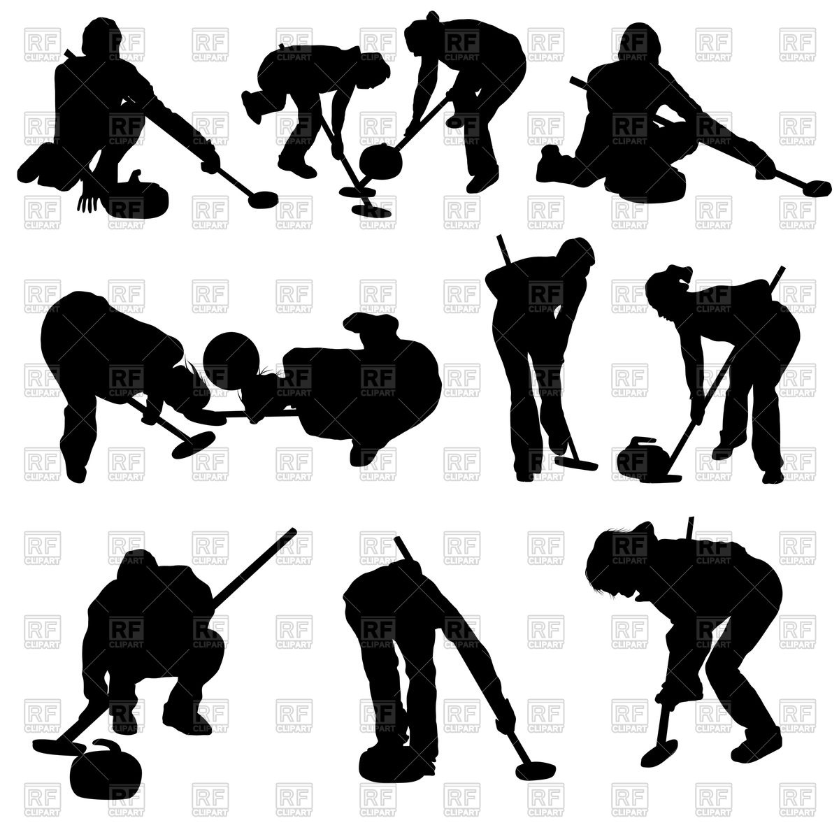 1200x1200 Curling People Silhouette Set Vector Image Vector Artwork Of
