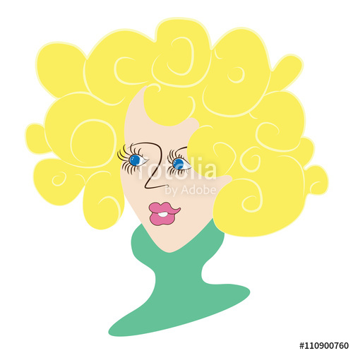 500x500 Digital Cartoon Illustration Of Woman With Blonde Curly Hair