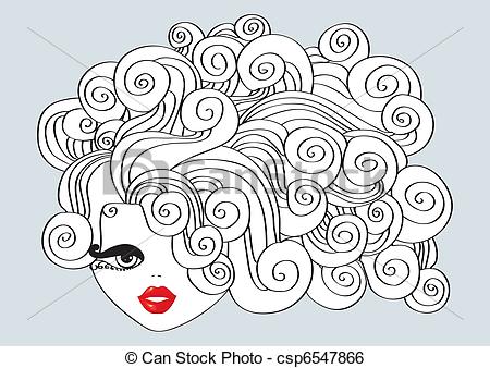 450x338 Nice Girl With Curly Hair And Red Mouth.vector Illustration.