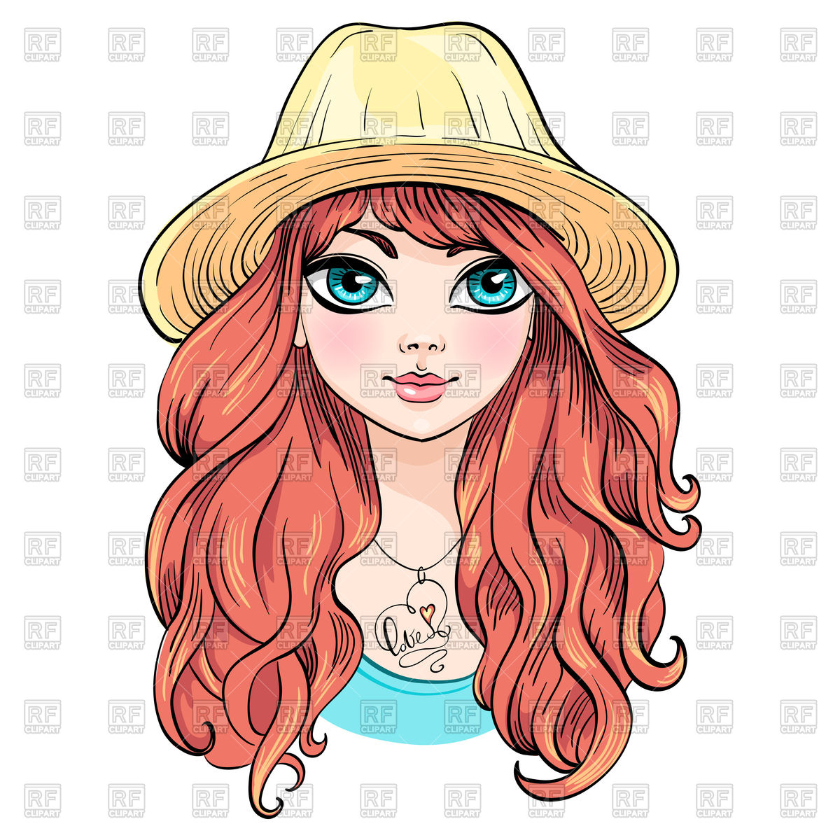1200x1200 Beautiful Fashionable Girl In Hat With Long Red Curly Hair Vector