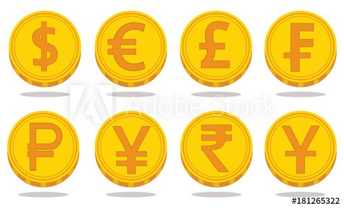 500x303 Collection Of Icons With Currency Symbols. Vector Illustration