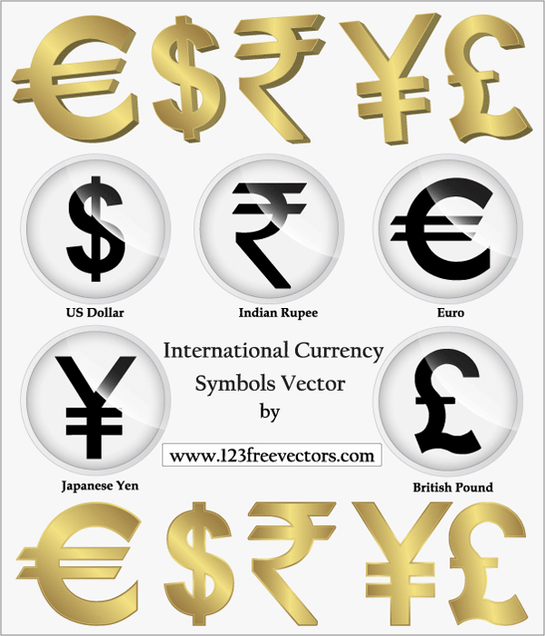 600x700 International Currency Symbols Vector 123freevectors