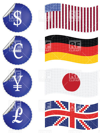 400x533 Labels With International Currency Symbols And Flags Vector Image