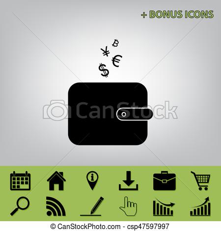 450x470 Wallet Sign With Currency Symbols. Vector. Black Icon