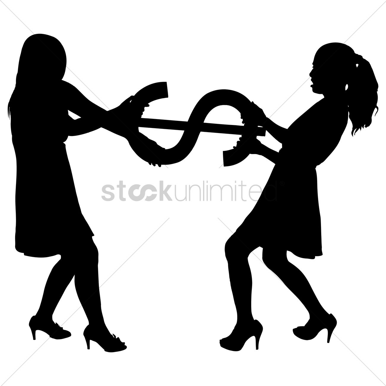 1300x1300 Silhouette Of Two Women Fighting For Dollar Currency Vector Image
