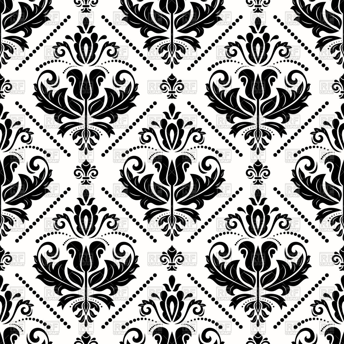 1200x1200 Damask Black Seamless Pattern With Curve Vector Image Vector