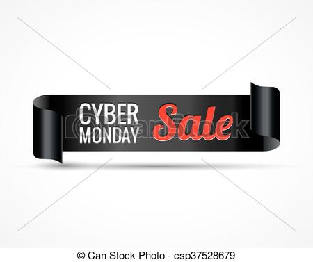 450x377 Cyber Sale. Black Realistic Curved Paper Ribbon Banner. Vector