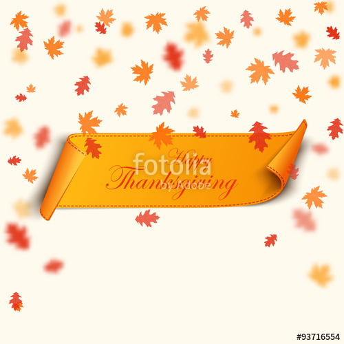 500x500 Happy Thanksgiving, Yellow Curved Banner. Ribbon. Vector