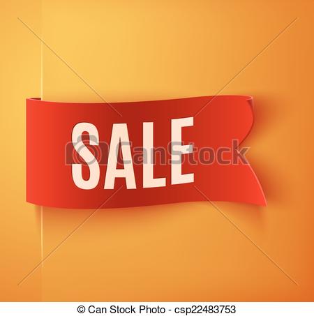 450x453 Red Realistic Detailed Curved Paper Sale Banner. Ribbon. Vector