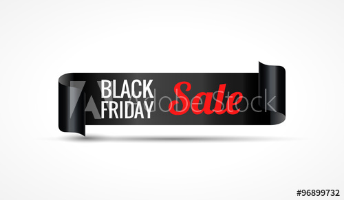 500x291 Black Friday Sale. Black Realistic Curved Paper Ribbon Banner