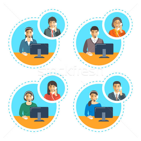 600x600 Call Center Agents Talk On The Phone With Customer Vector