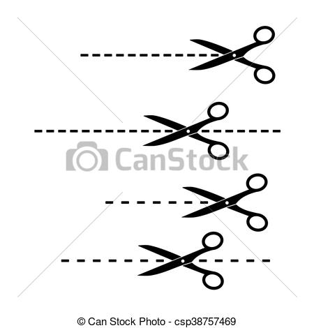 450x470 Cut Here Symbol. Scissors With Cut Lines.