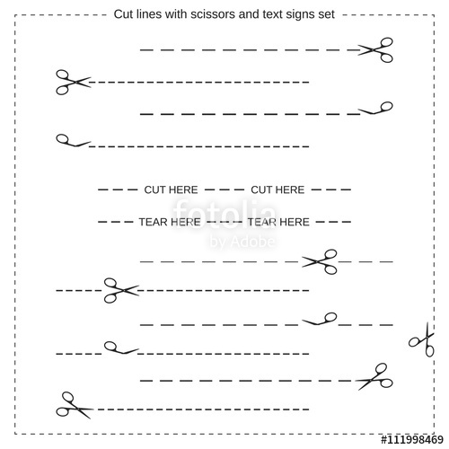 500x500 Vector Illustration Of 12 Cut Lines With Scissors And Text Signs