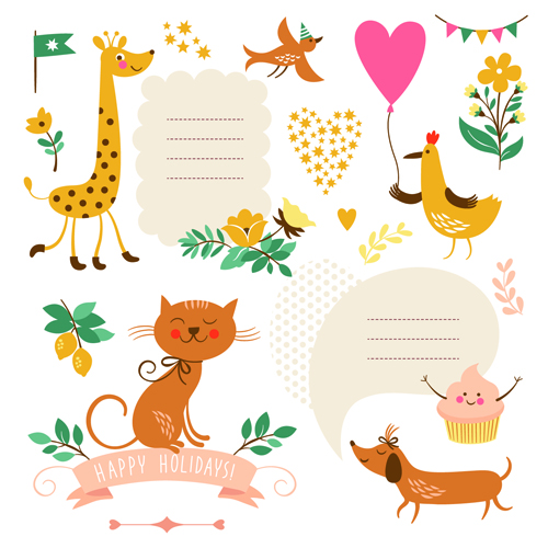 500x500 Cute Animals With Labels Design Vector 01 Free Download