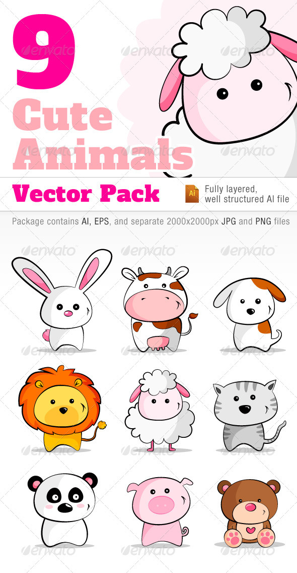 590x1136 9 Cute Animals Vector Pack By Danx88 Graphicriver