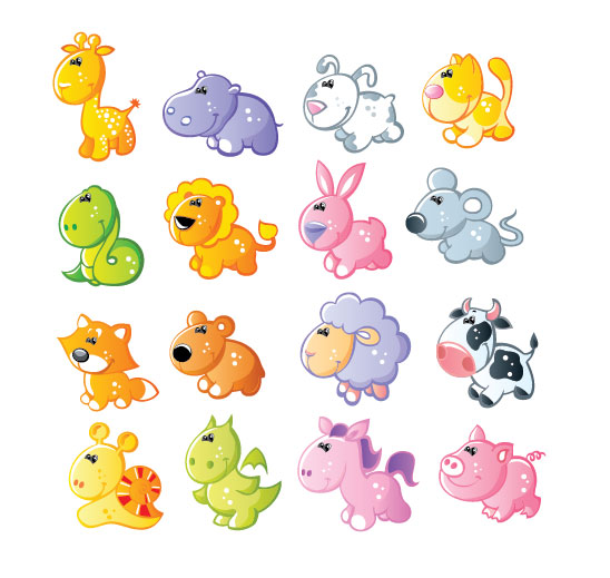 548x519 Set Of Sixteen Cute Cartoon Animal Vector Free Download