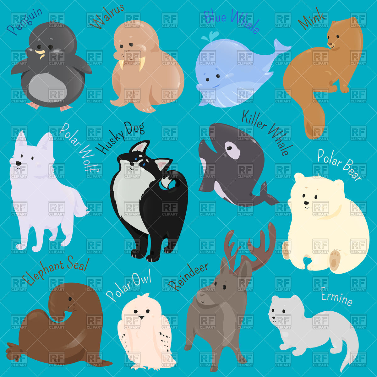 1200x1200 Set Of Cute Cartoon Winter Animals Vector Image Vector Artwork