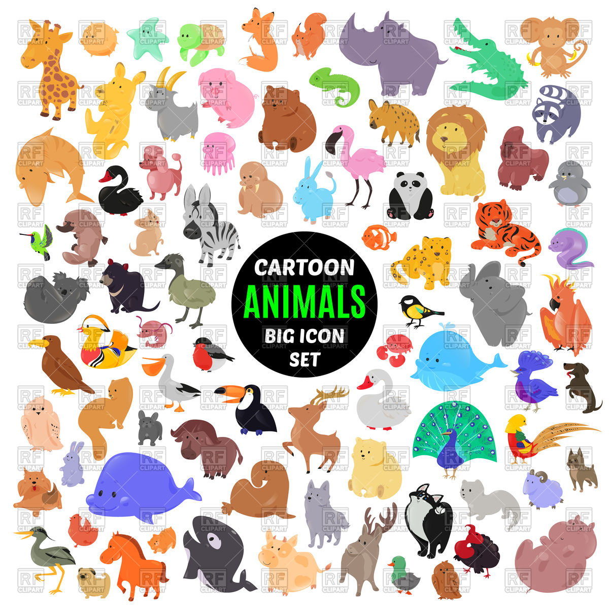 1200x1200 Big Set Of Cute Cartoon Animals Vector Image Vector Artwork Of