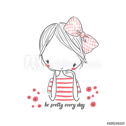 500x500 Cute Girl With Bow. Vector Illustration For Clothing