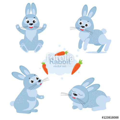 500x500 Cute Bunny Vector Set. Collection Cartoon Rabbit In Different