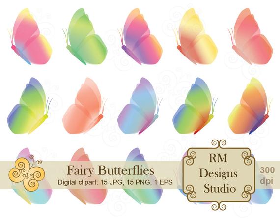 570x456 Fairy Butterflies Sale Digital Clipart Cute Magic Color Etsy