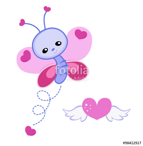 490x500 Greeting Card. Cute Butterfly With Hearts On A White Background