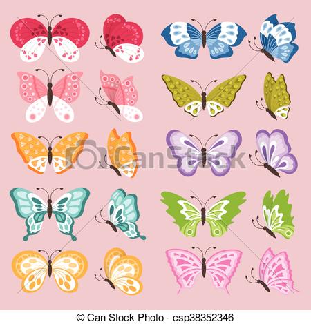 450x470 Colorful Butterflies. Set Of Colorful Cute Butterflies, Vector