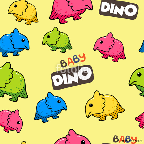 500x500 Seamless Pattern With Baby Dino. Cute Dinosaur Vector Illustration