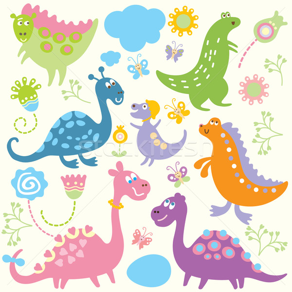 600x600 Cute Dinosaurs Vector Illustration Elena Lishanskaya (Lenlis