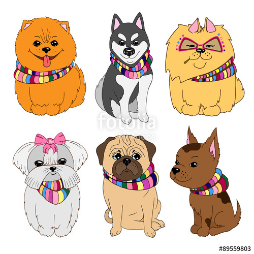 500x500 Set Of Cute Dogs Vector Illustrations Pug, Pomeranian Spitz