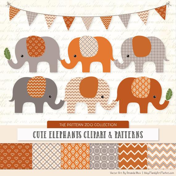 570x570 Patterned Pumpkin Elephants Clipart And Digital Papers Etsy