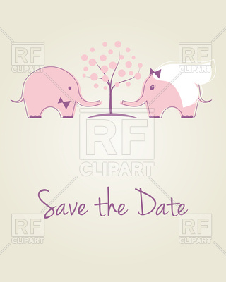 320x400 Wedding Card With Two Cute Pink Elephants Vector Image Vector