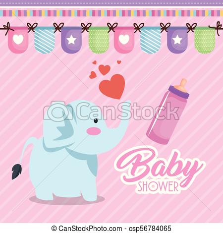 450x470 Baby Shower Card With Cute Elephant Vector Illustration Design.