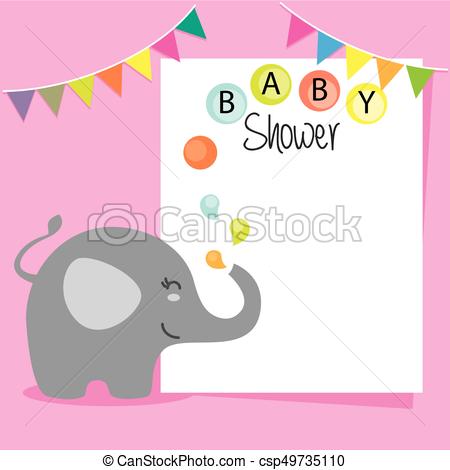450x470 Baby Shower Girl. Cute Elephant. Space For Text.