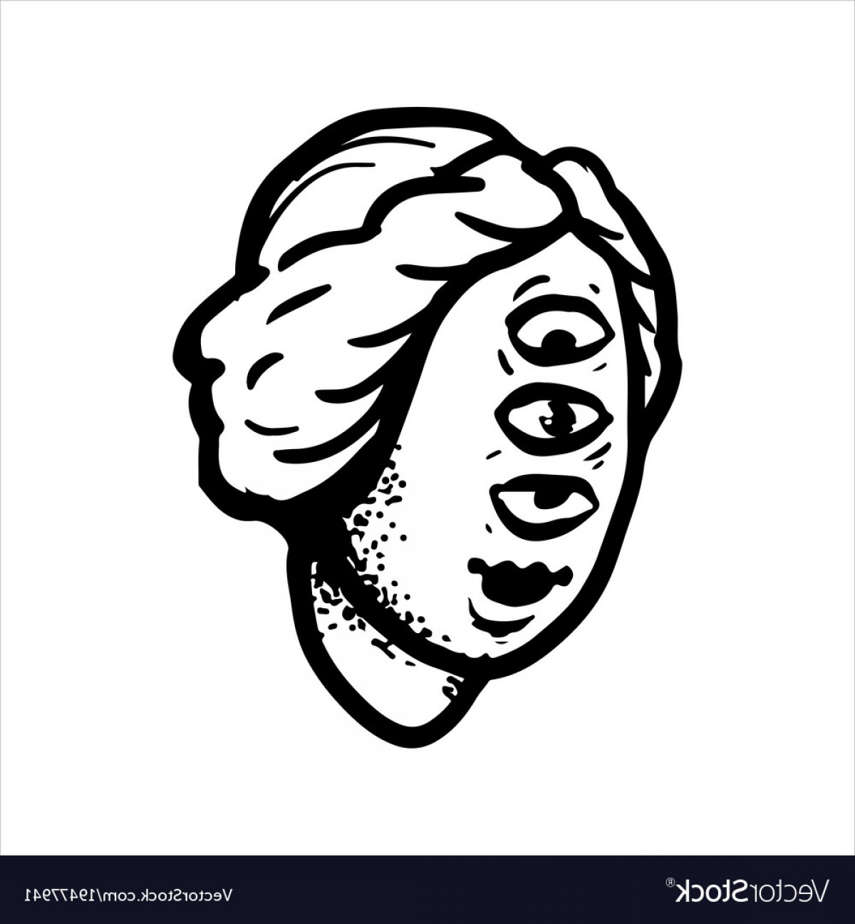 1200x1296 Crazy Girls Head With A Cute Hair And Three Eyes Vector Sohadacouri