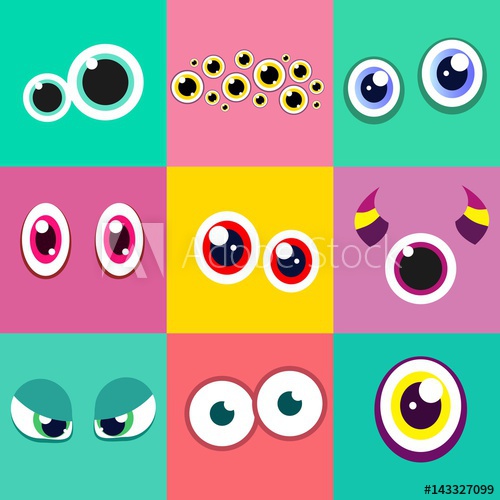 500x500 Set Of Cute Monster Eyes. Vector Illustration.
