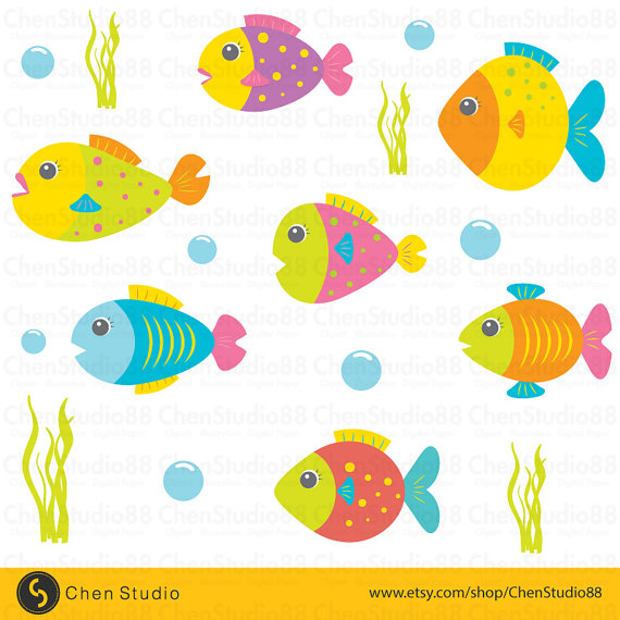 570x570 Cute Fish Vector Digital Clipart Instant Por Chenstudio88 En Etsy