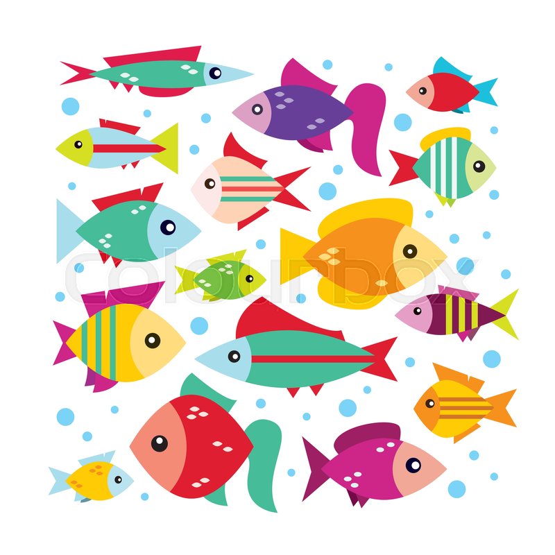 800x800 Vector Set With The Image Of The Fishes In Flat Design. Cute Fish