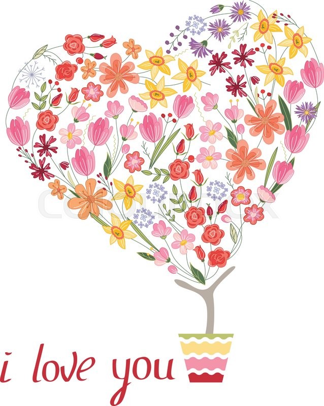 638x800 Stylized Tree In Cute Flower Pot. Topiary With Heart Made Of