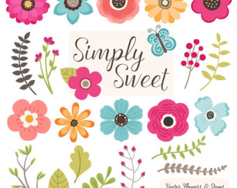 340x270 Cute Flowers Clipart In Wildflowers Wildflowers Vector Etsy