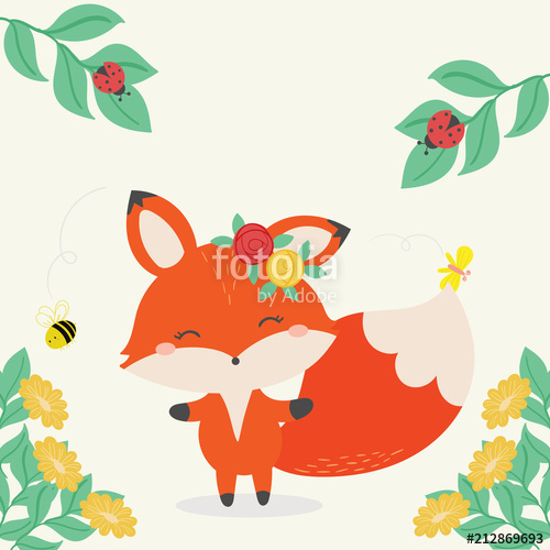 500x500 Cute Fox Vector Illustration. Hand Drawn Art. Stock Image And