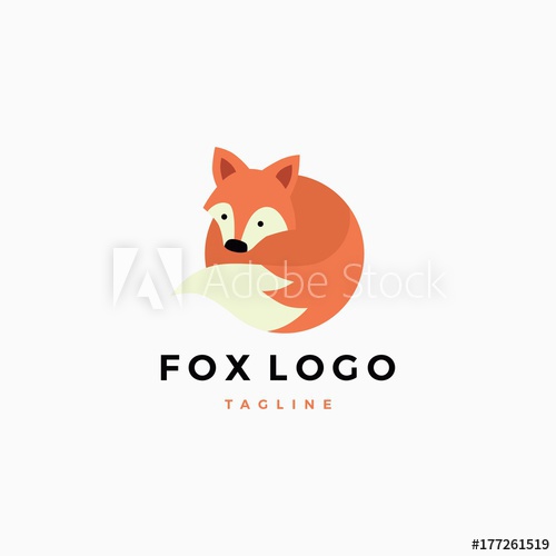500x500 Little Cute Fox Vector Flat Logo Mascot Illustration Template