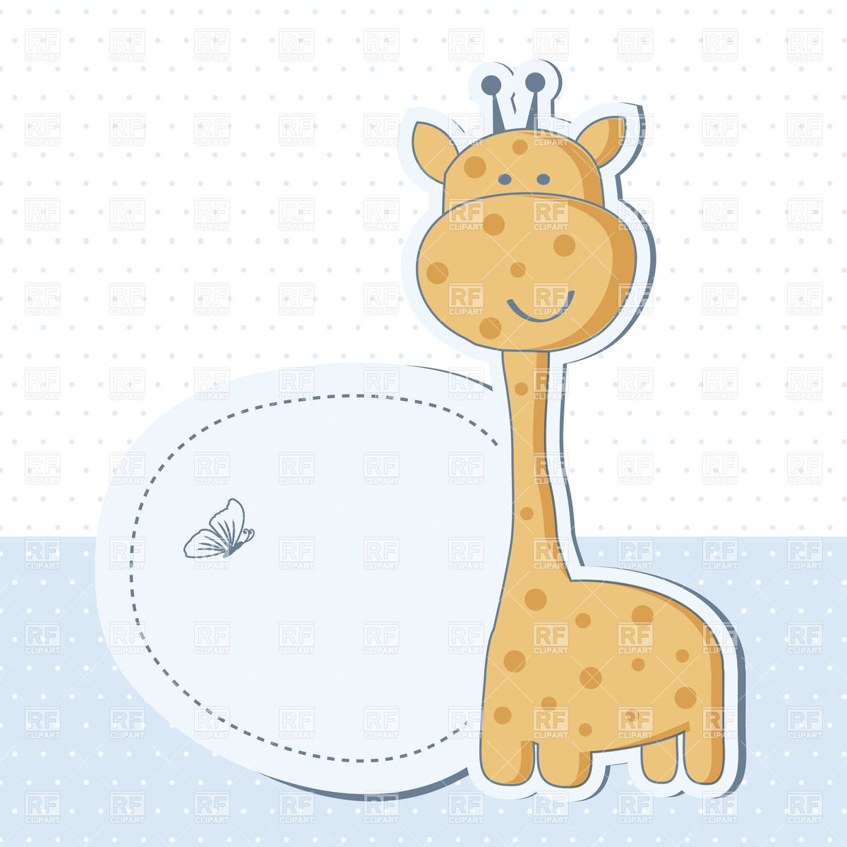 1200x1200 Childish Greeting Card With Cute Giraffe And Round Frame Vector