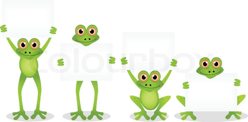 800x396 Vector Illustration Of Cute Frog Cartoon With Blank Sign Stock