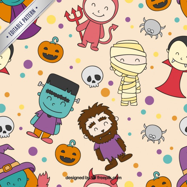 626x626 Cute Halloween Characters Pattern Vector Free Download
