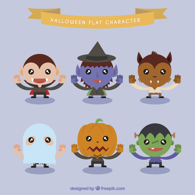 626x626 Halloween Cute Characters Vector Free Download