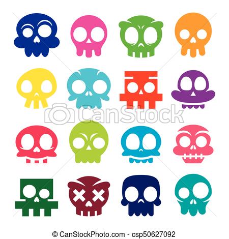 450x470 Halloween Vector Cartoon Skull Icons, Mexican Cute Sugar Skulls