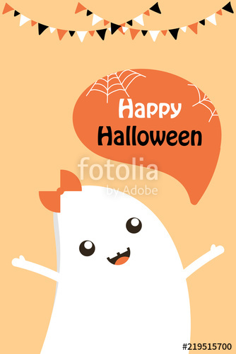 334x500 Halloween Vector Illustration, Card With Cute Happy Ghost